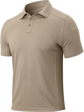 Men’s Light Khaki  Quick Dry Tactical Polo Shirt Short Sleeve Casual Golf Top